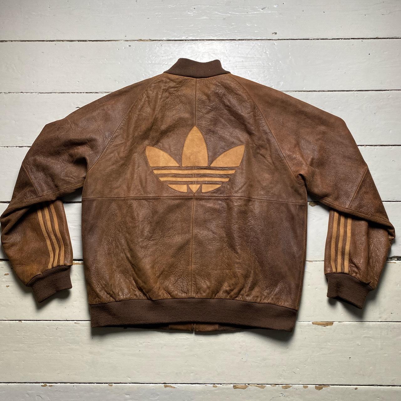 Adidas vintage leather jacket best sale