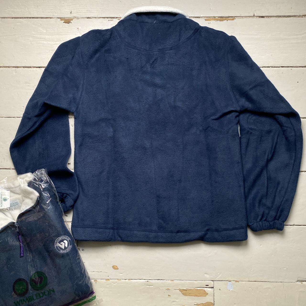 Wimbledon Vintage 90’s Fleece Quarter Zip Jumper Navy and White