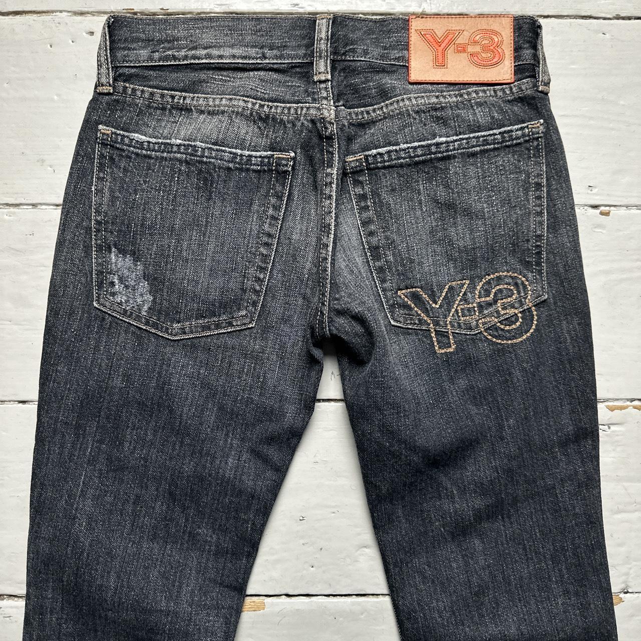 Y-3 Yohji Yamamoto Womens Grey Denim Jeans Brown Stitch