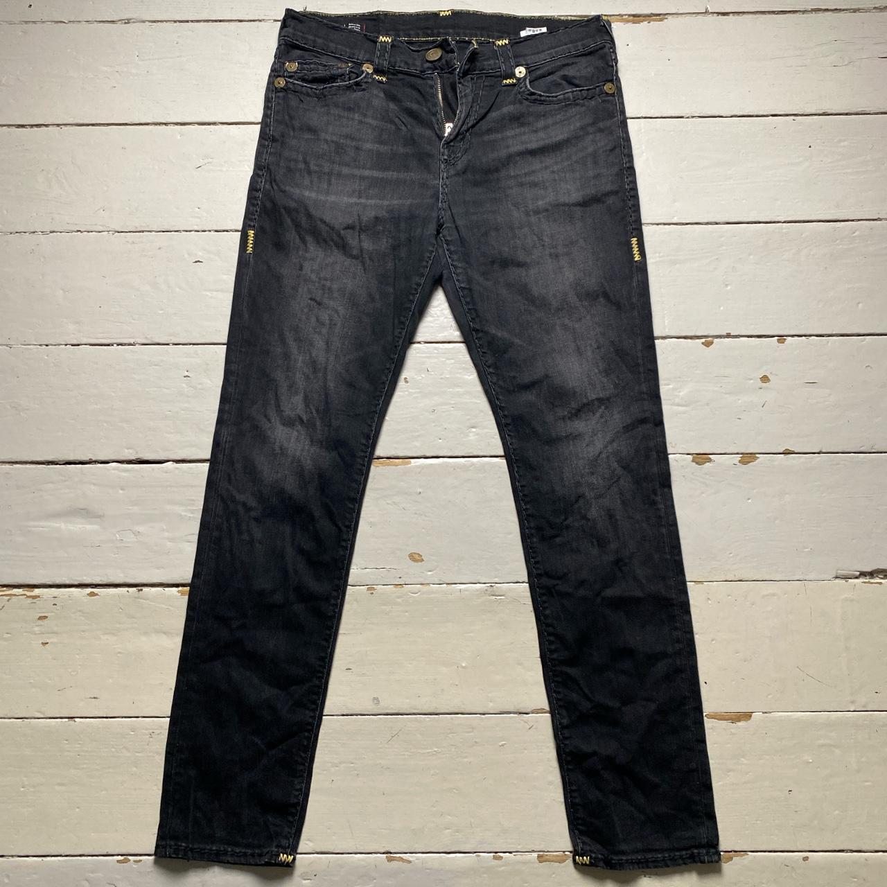 True Religion Geno Black and Gold Big Stitch Jeans