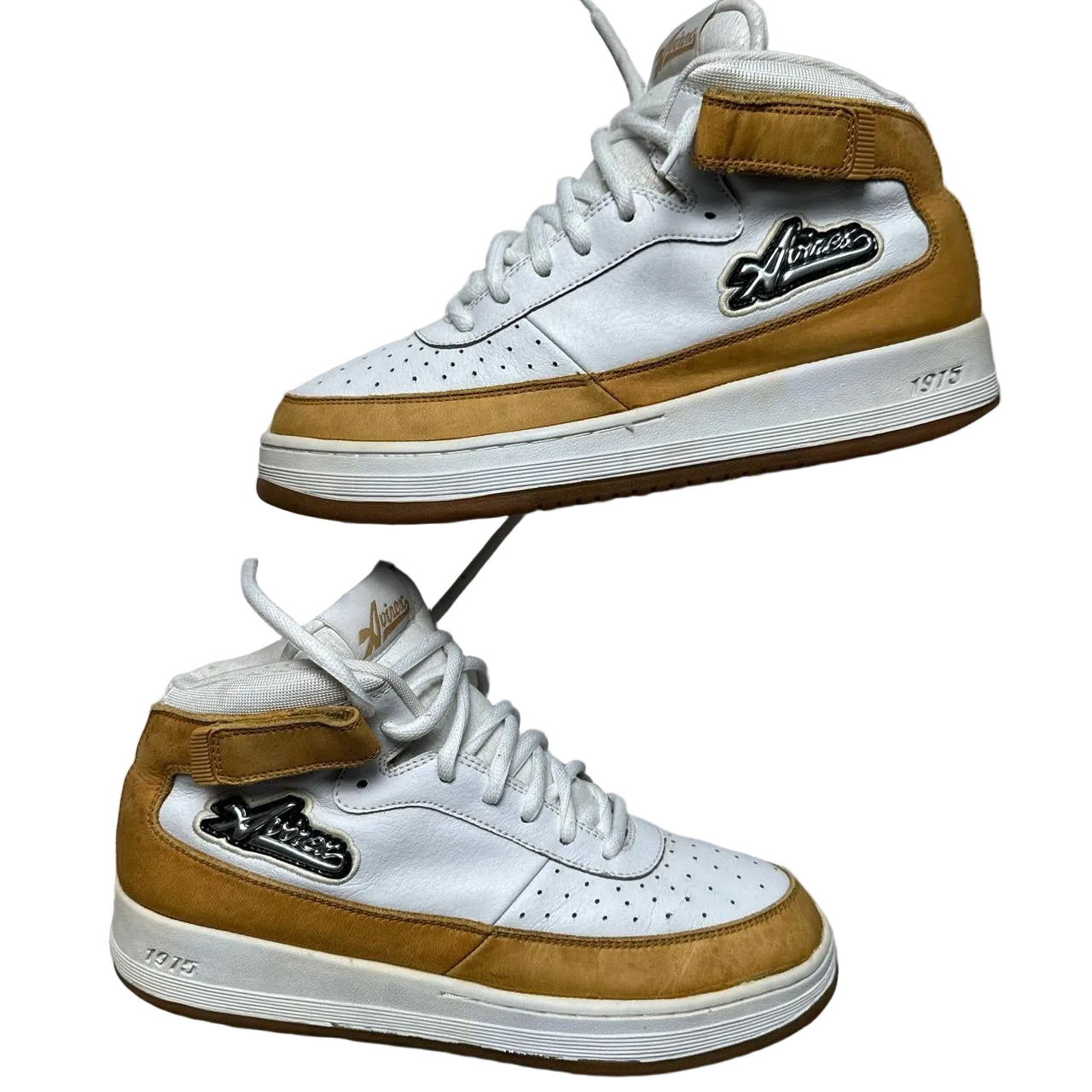 Avirex White and Tan Air Force Style Mid Top Trainers (UK 10.5)