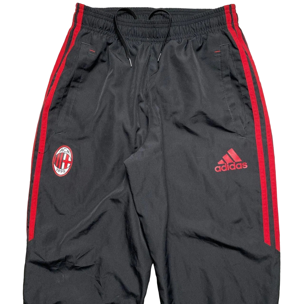 Adidas AC Milan Black and Red Shell Trackpant Bottoms (XS)