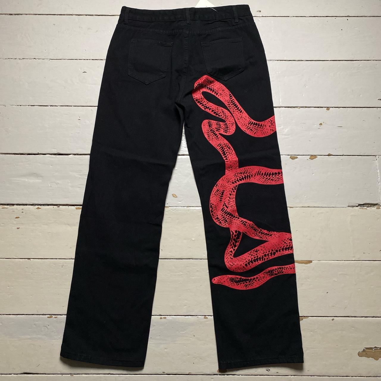 Snake Print Black and Red Jeans