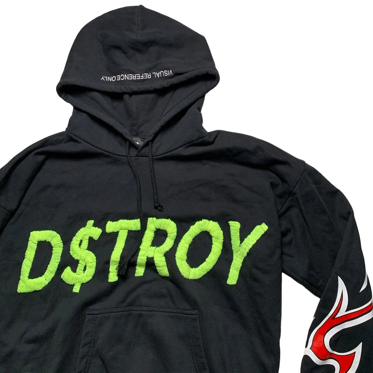 Diesel Only The Brave S-Alby-X6 D$TROY Destroy Black Red Flame and Neon Green Hoodie (2XL)