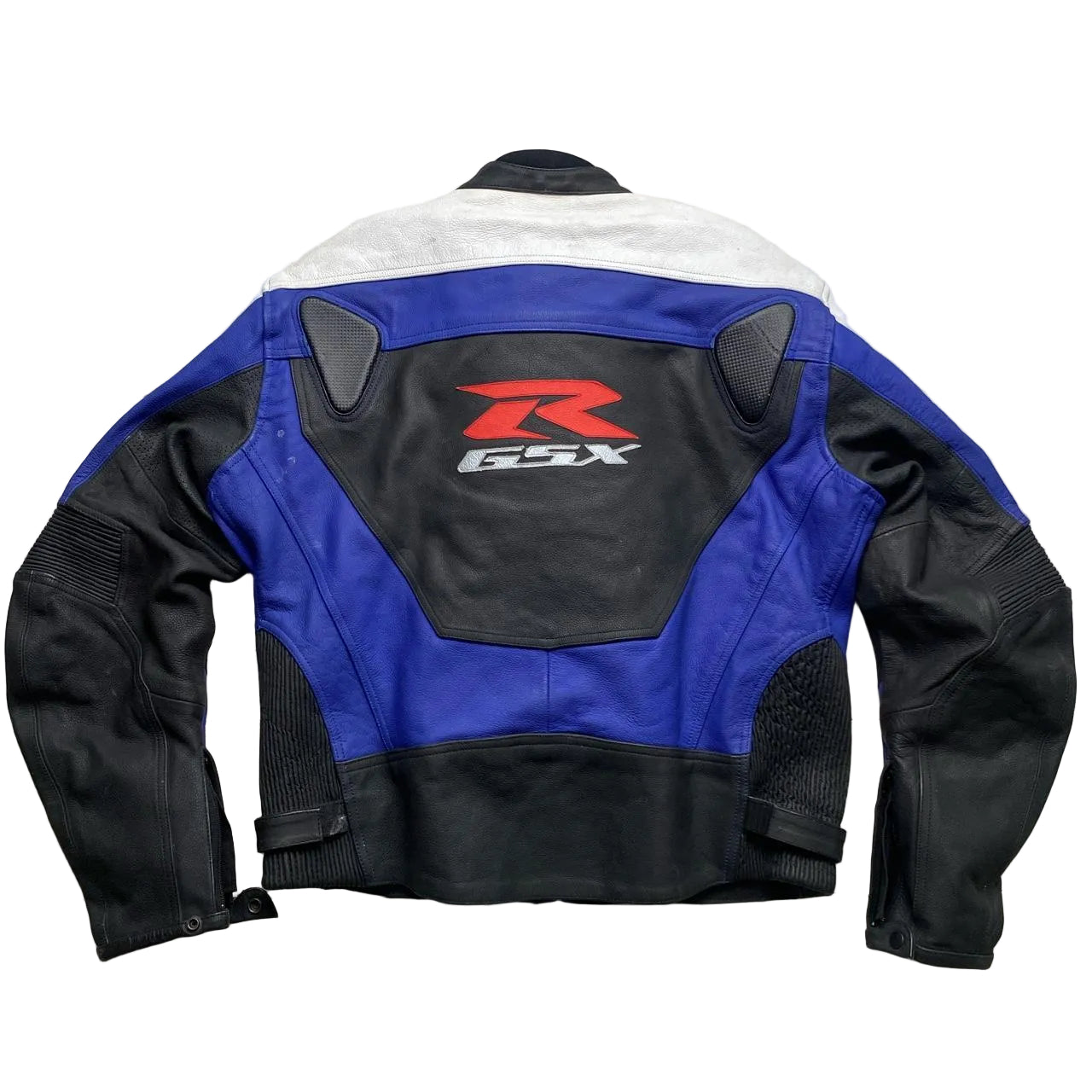 Suzuki R GSX Blue White Black and Red Leather Motorcycle Biker Jacket (46)