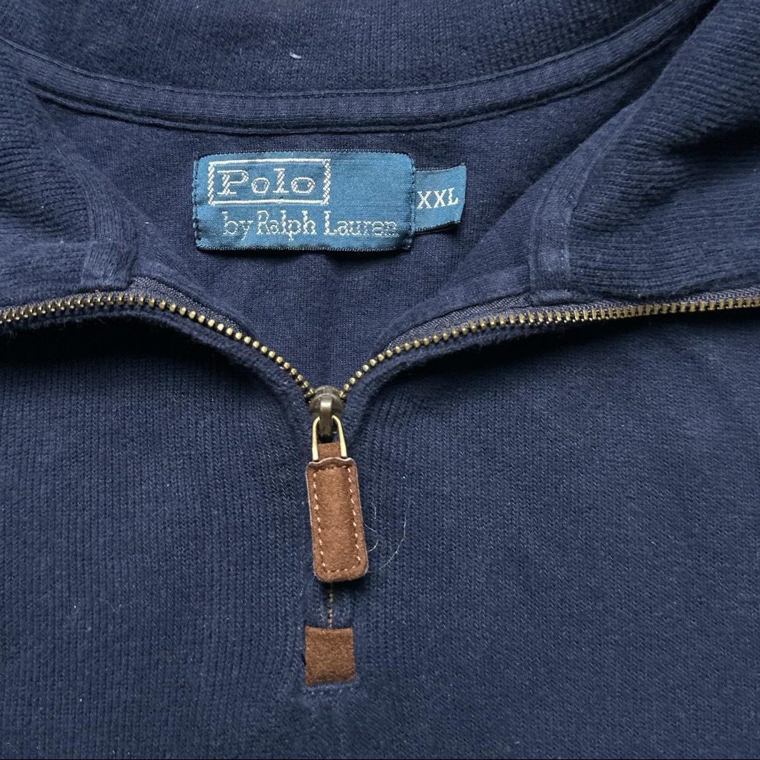 Ralph Lauren Polo Navy and Red Quarter Zip Jumper (2XL)