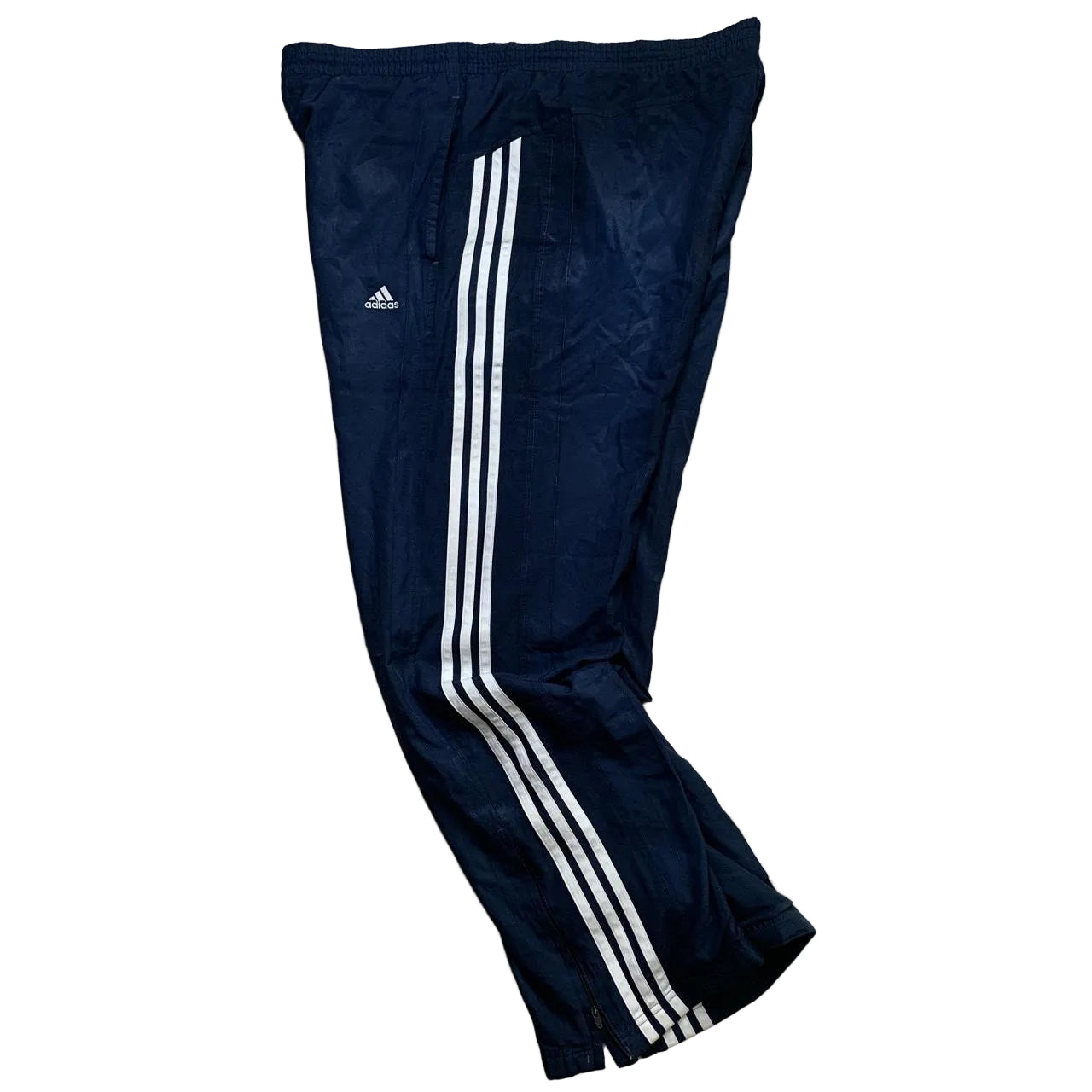Adidas Navy and White 3 Stripe Shell Track Pant Baggy Bottoms (L)
