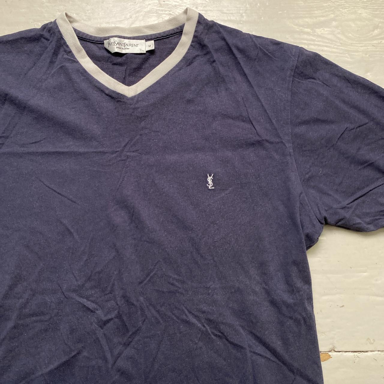 YSL Yves Saint Laurent Navy and White T Shirt