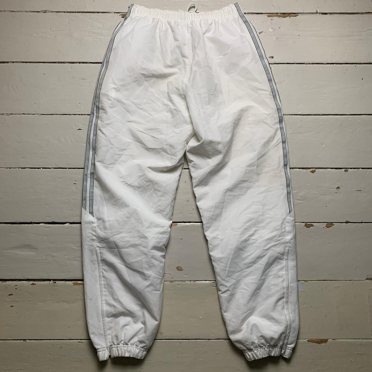 Adidas White and Navy Stripe Shell Track Pant Bottoms
