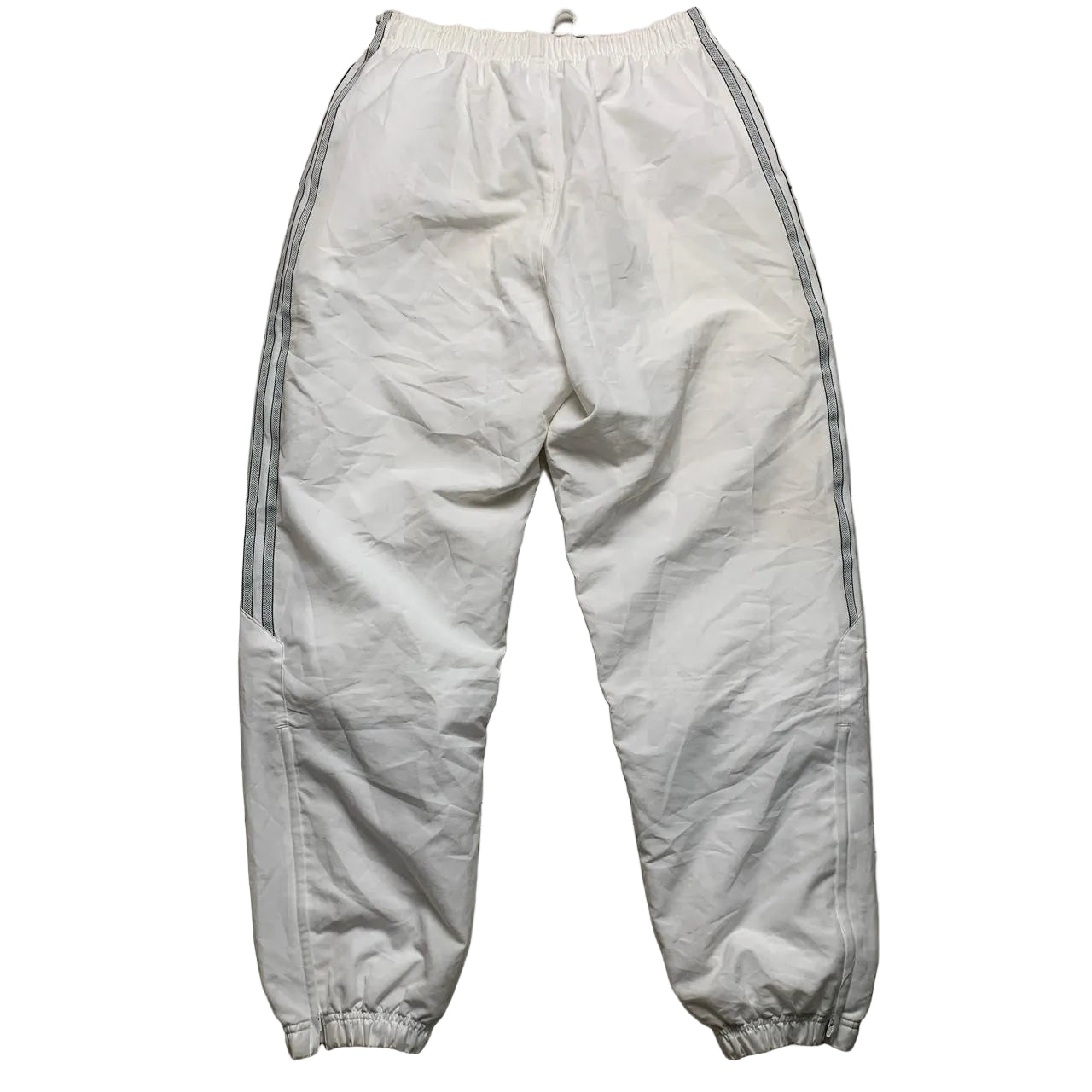 Adidas White and Navy Stripe Shell Track Pant Bottoms (S)