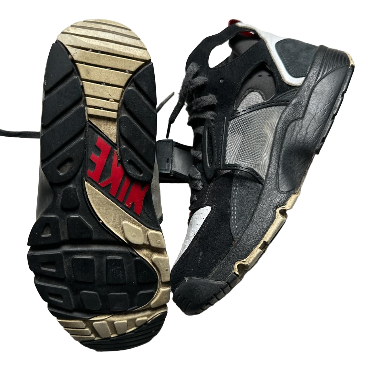 Nike Air Huarache High Top Vintage Trainers Black Red and White (UK 8)