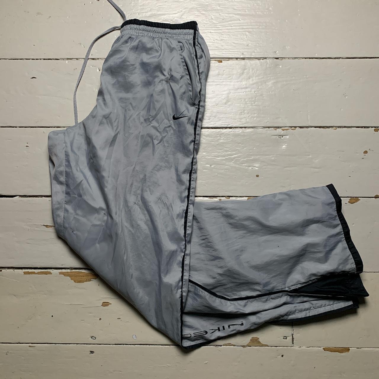Nike Vintage Swoosh Leg Spellout Baggy Silver and Black Shell Track Pant Bottoms
