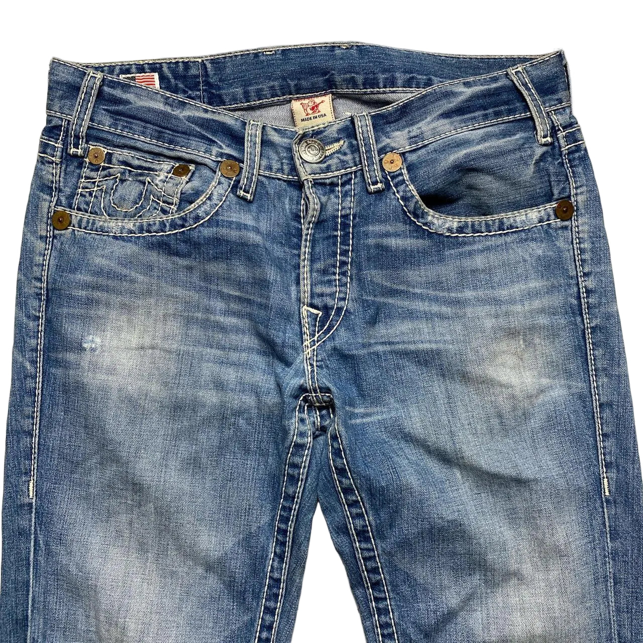 True Religion Mickey Big T Light Blue Big White Stitch Jeans (34W)