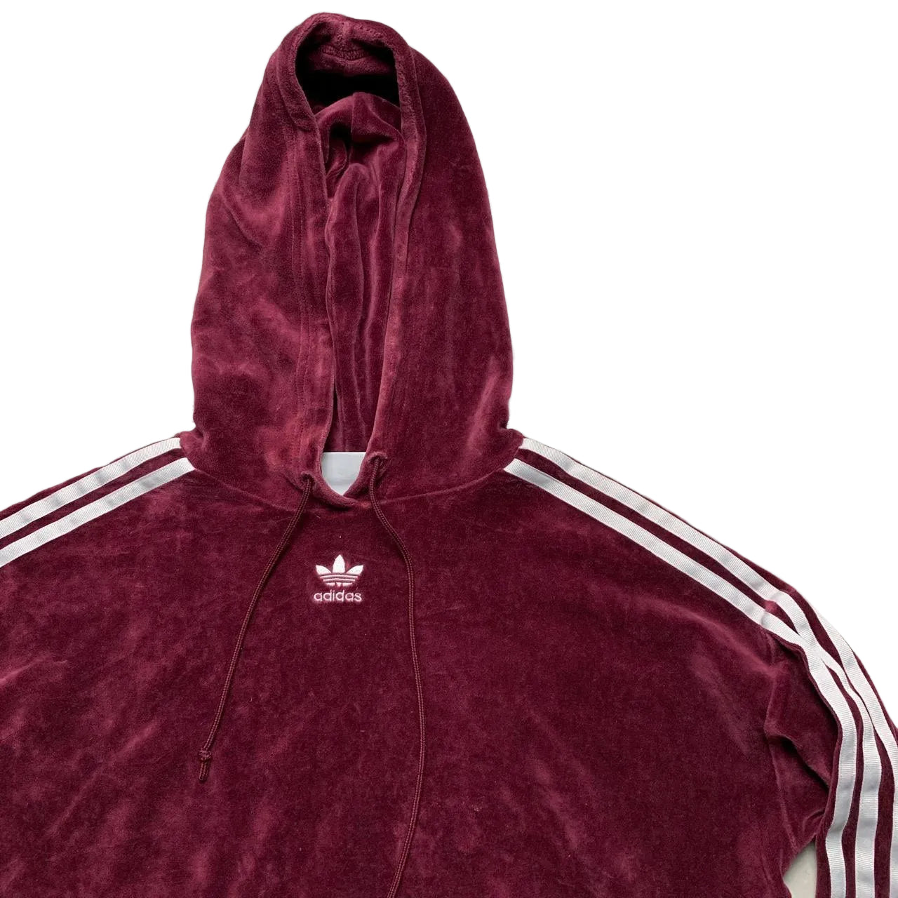 Adidas Velour Womens Hoodie Burgundy and White (S)