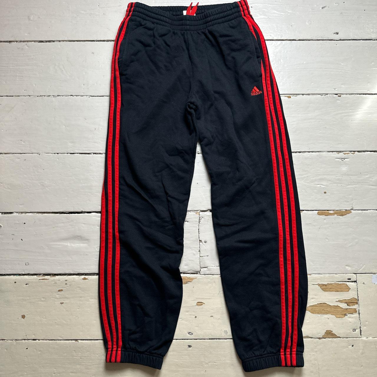 adidas 3 stripe track pants black / red size - Depop