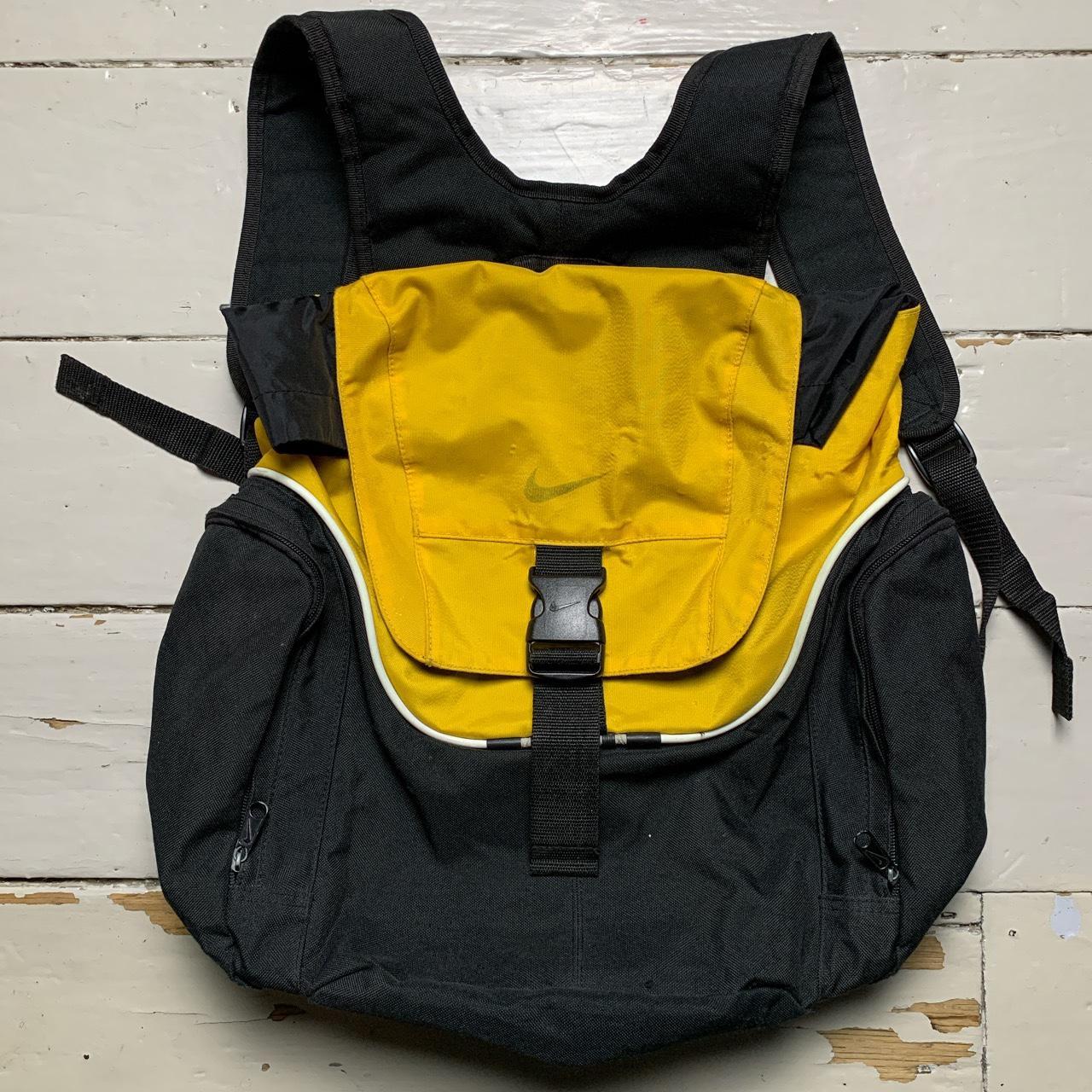 nike backpack black and yellow strap 2000 Nike 90's Vintage Bag Rucksack Black and Yellow – Wear Garson
