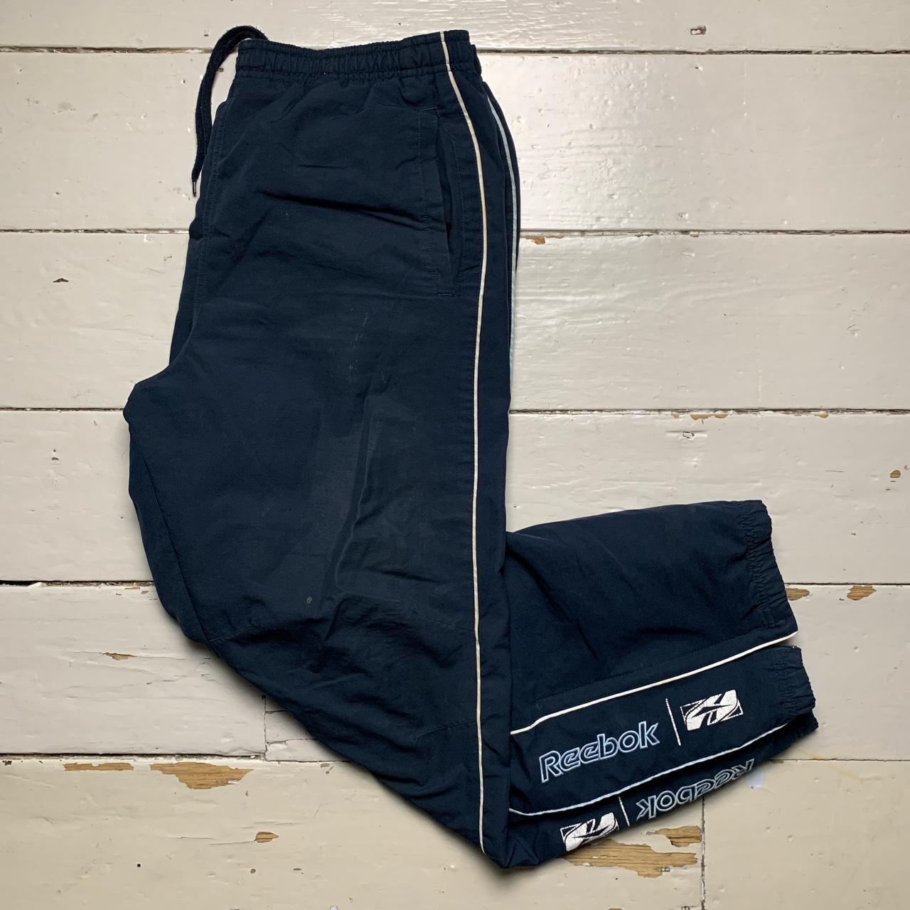 Reebok Vintage Baggy Navy and White Shell Track Pant Bottoms