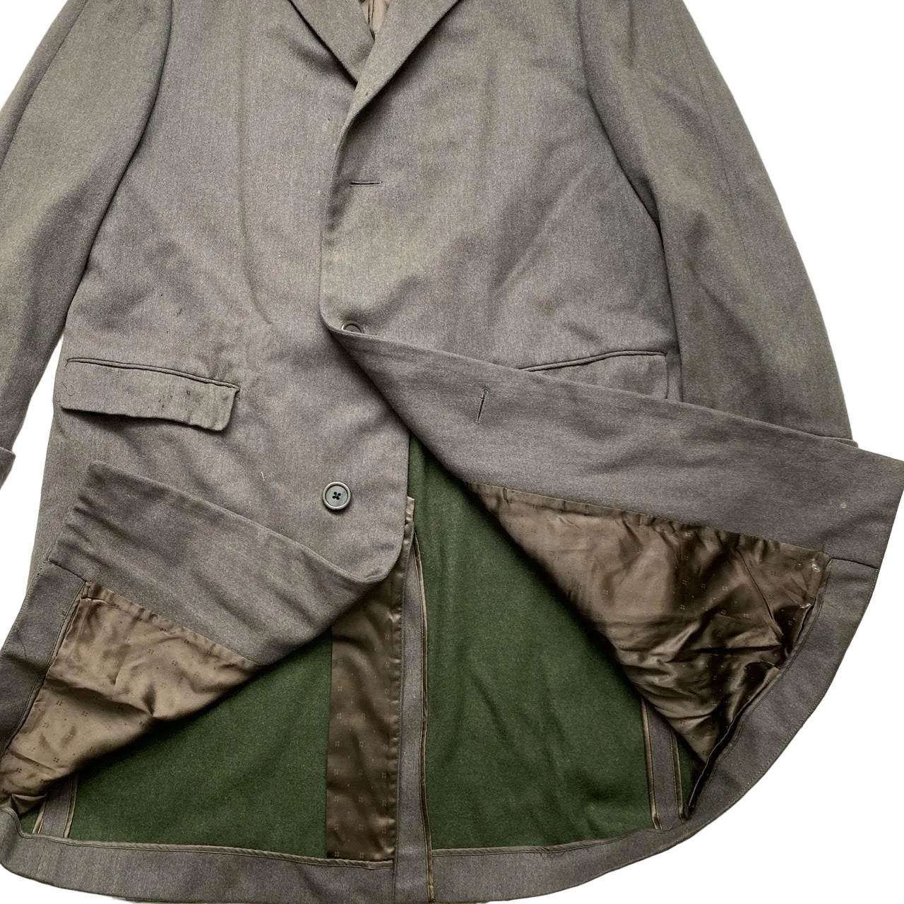 Aquascutum Vintage Green Wool Long Trench Coat (XL)