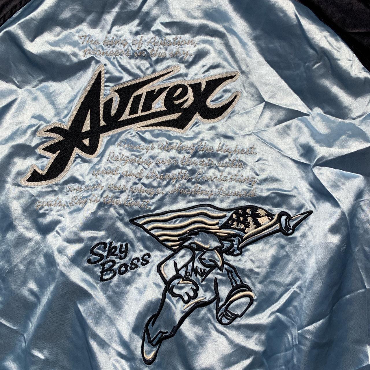 Avirex Satin Baby Blue and Navy Bomber Jacket (L)