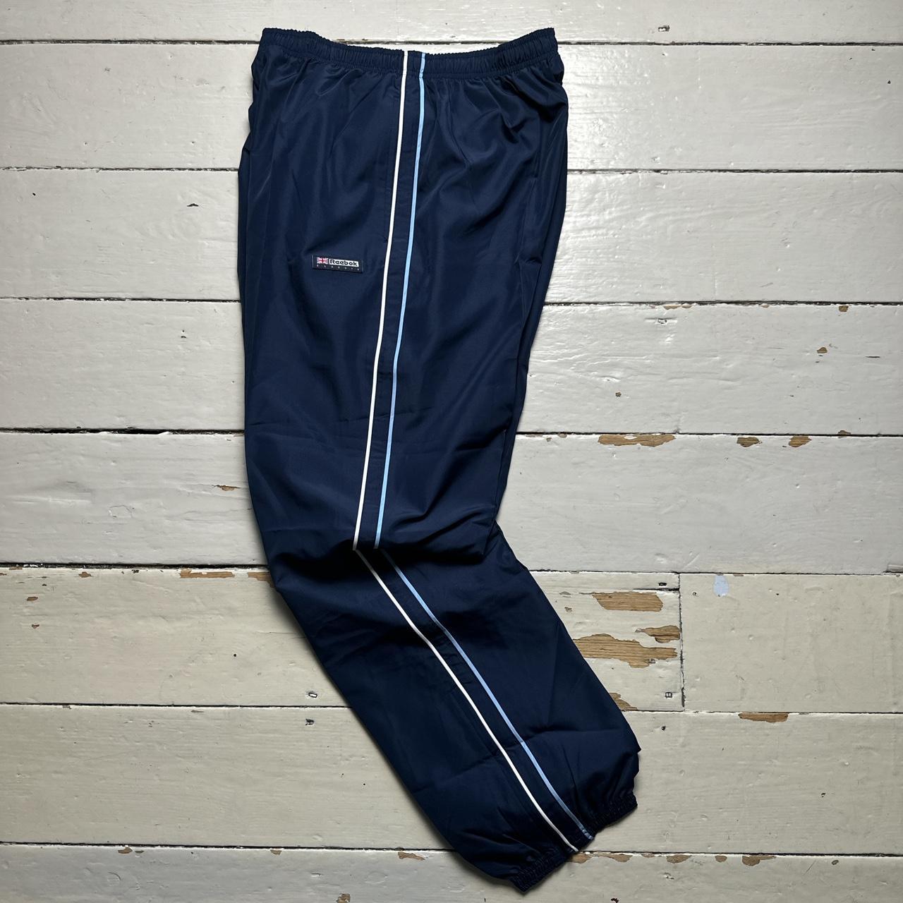 Reebok Navy and Baby Blue Vintage Full Nylon Shell Track Pant Tracksuit Jacket and Bottoms