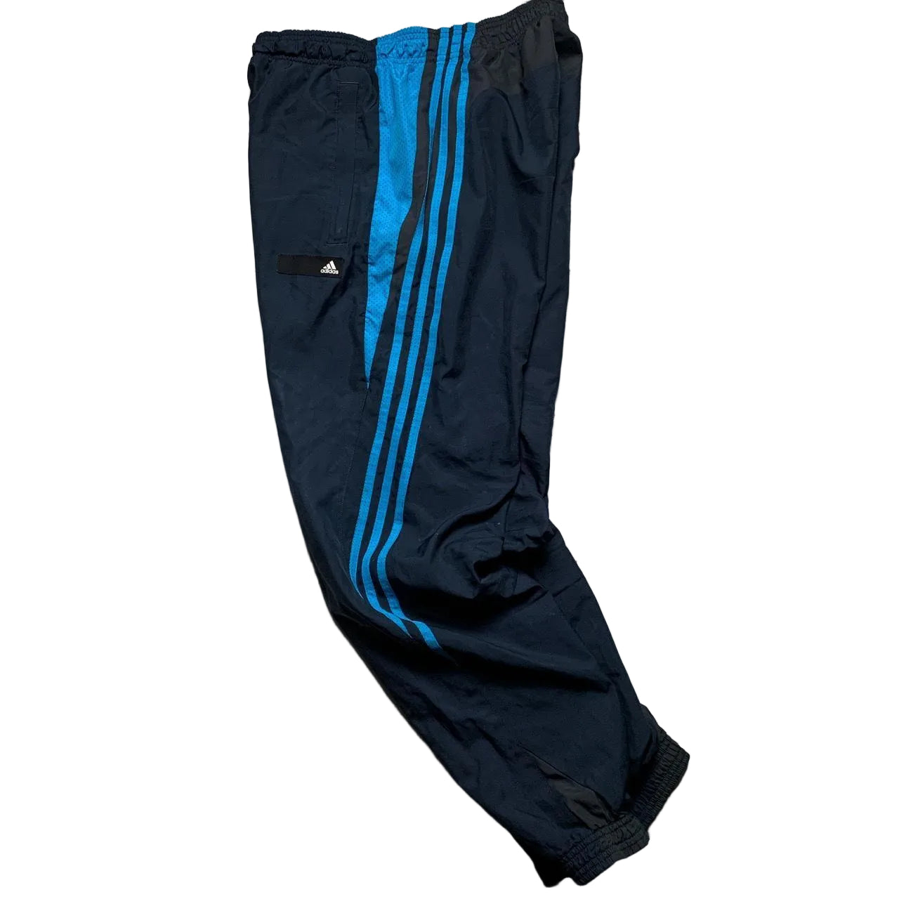 Adidas Vintage Black Navy and Blue Shell Trackpant Baggy Bottoms