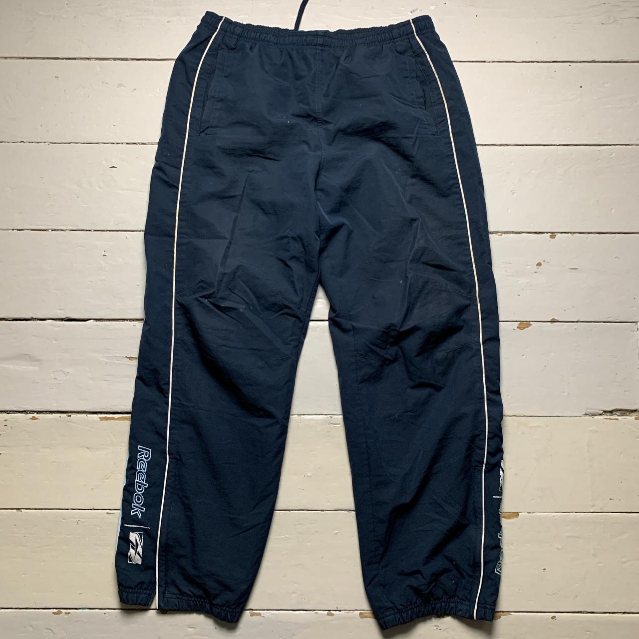 Reebok Vintage Baggy Navy and White Shell Track Pant Bottoms