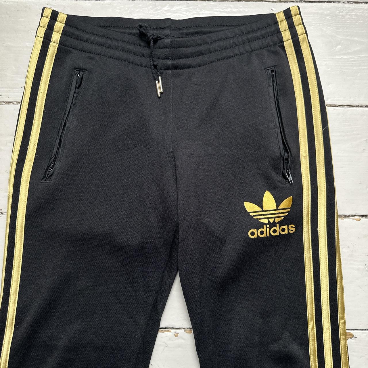 Adidas Originals Black and Gold Vintage Track Pant Flared Bottoms