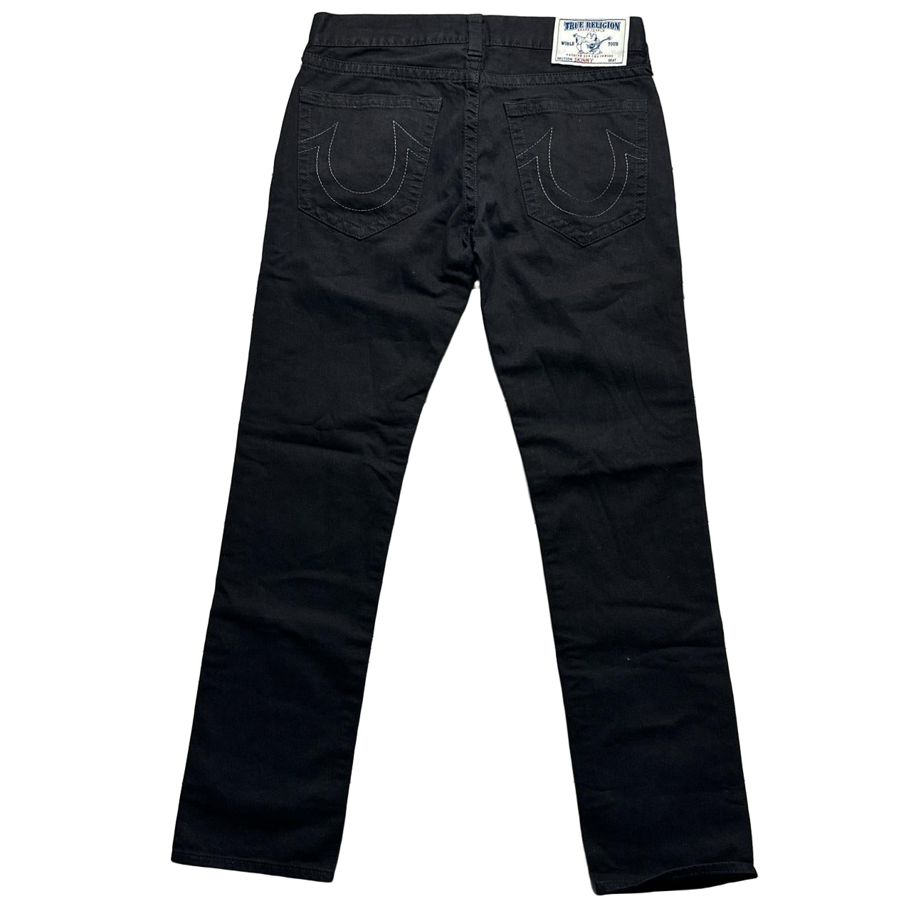 True Religion Black and White/Silver Stitch Jeans (34W)