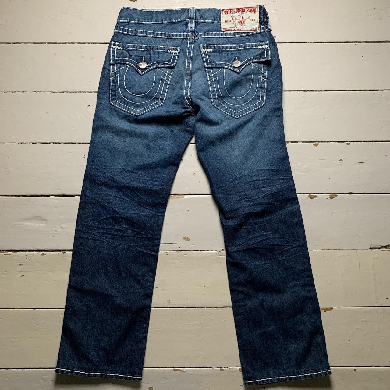 True Religion Billy Super T Navy and White Big Stitch Jeans