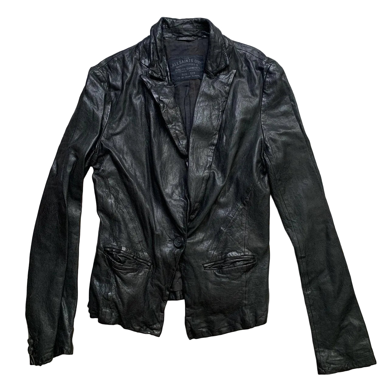 All Saints Black Womens Leather Jacket (UK 10)