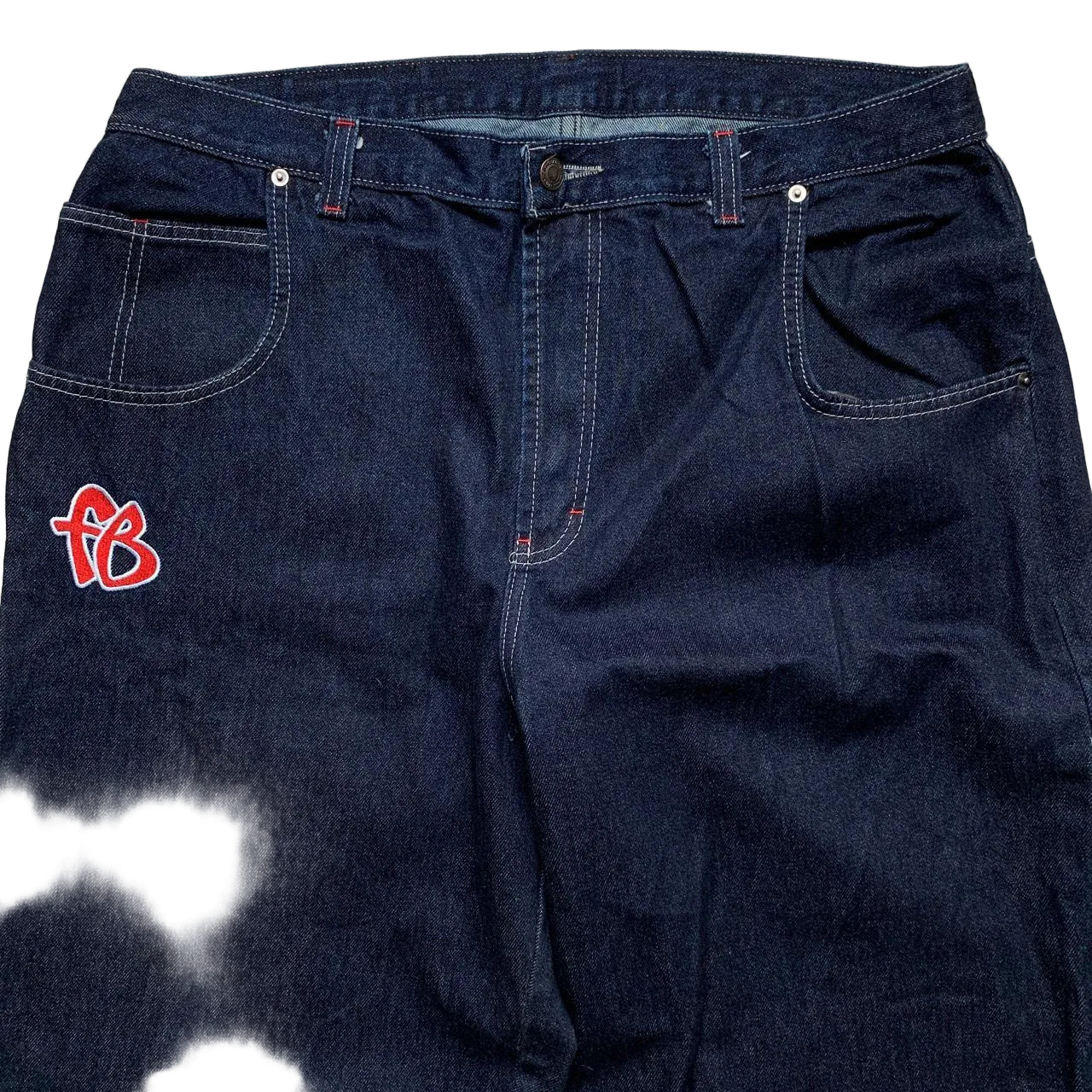 FUBU Vintage Carpenter Baggy Hip Hop Cargo Navy White Stitch Jeans (38W)