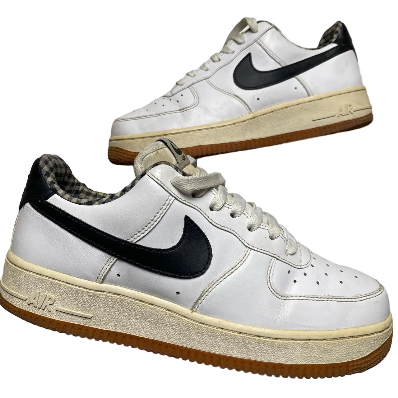 Nike Air Force 1 White and Black Gum Sole Checkered Interior (UK 6)