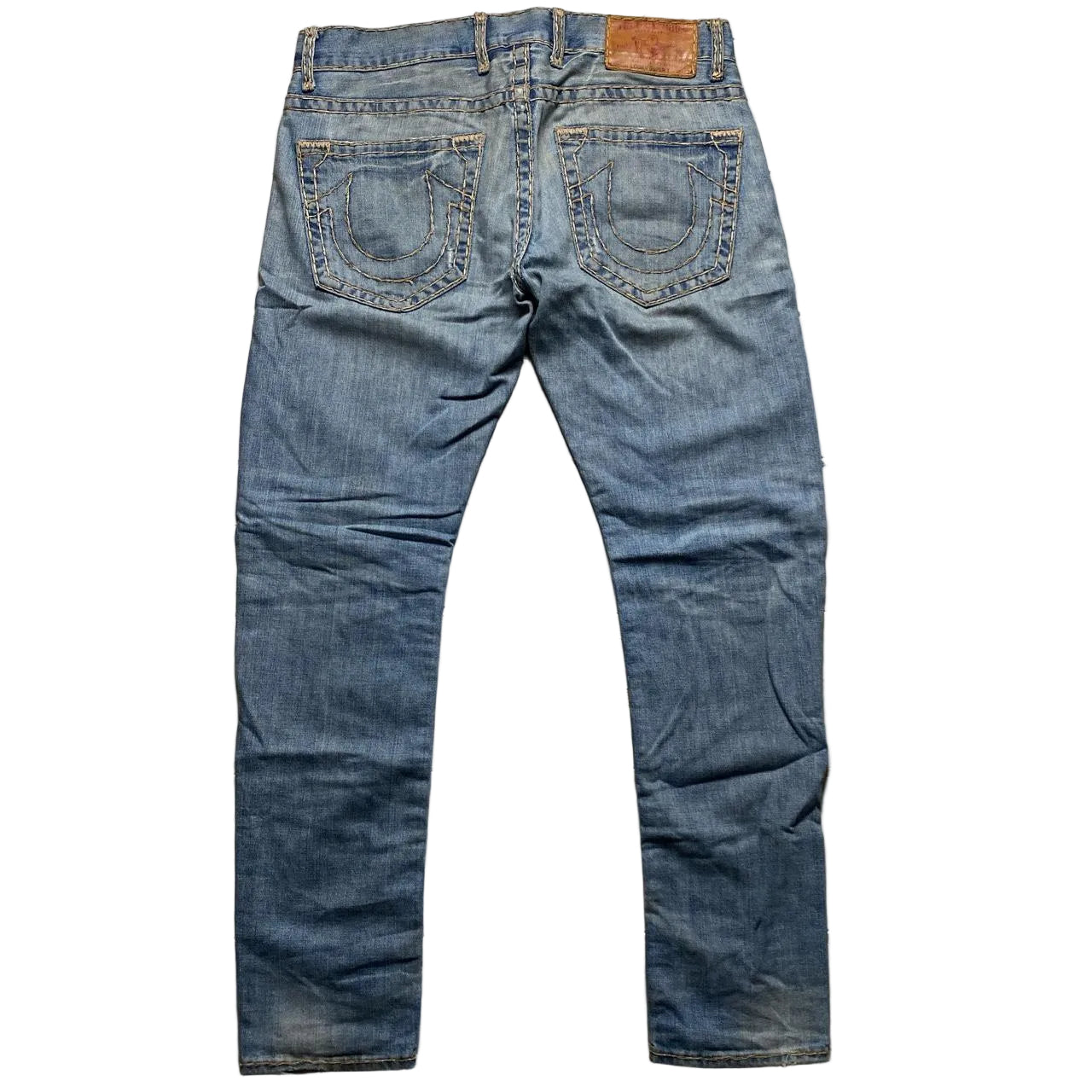 True Religion Logan Super T Light Blue Big Cream Stitch Jeans (34W)
