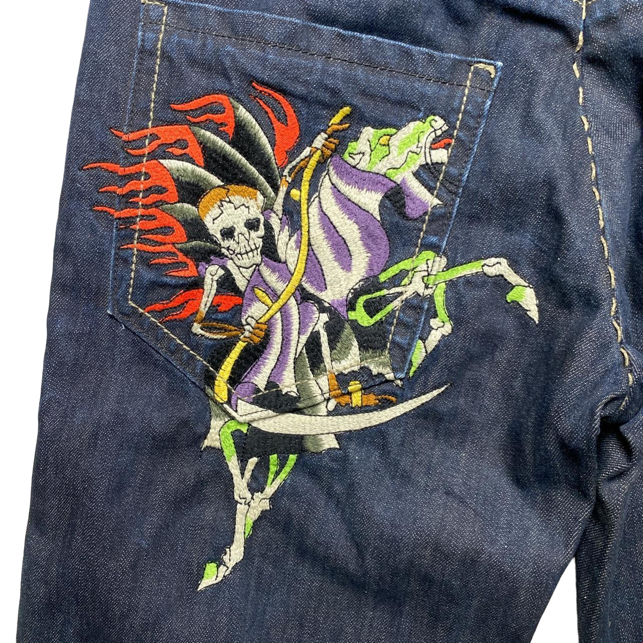 Ed Hardy Vintage Embroidered Skeleton Horse Baggy Jeans (32W)