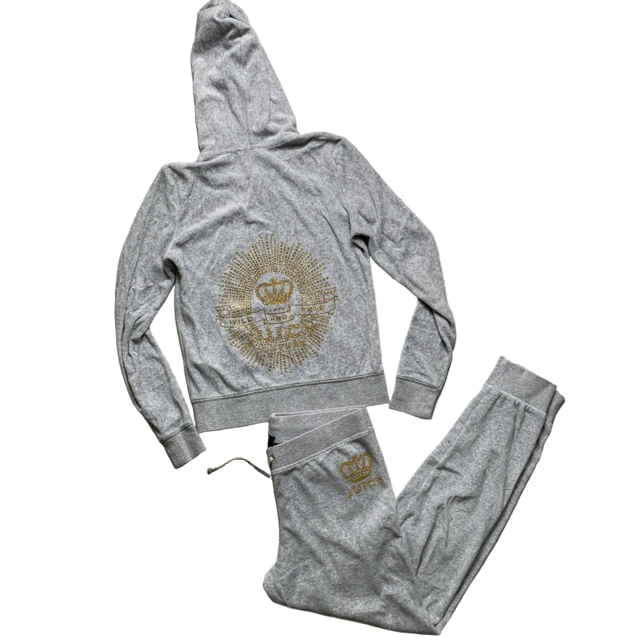Juicy Couture Grey and Gold Velour Tracksuit (XS/S)