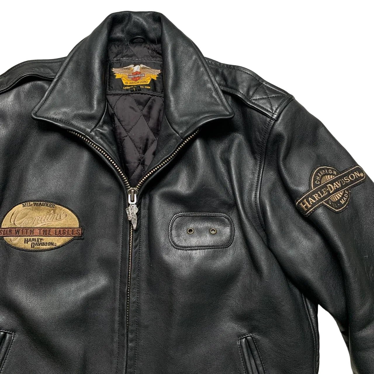 Harley Davidson Vintage Leather Black Motorcycle Jacket (L)