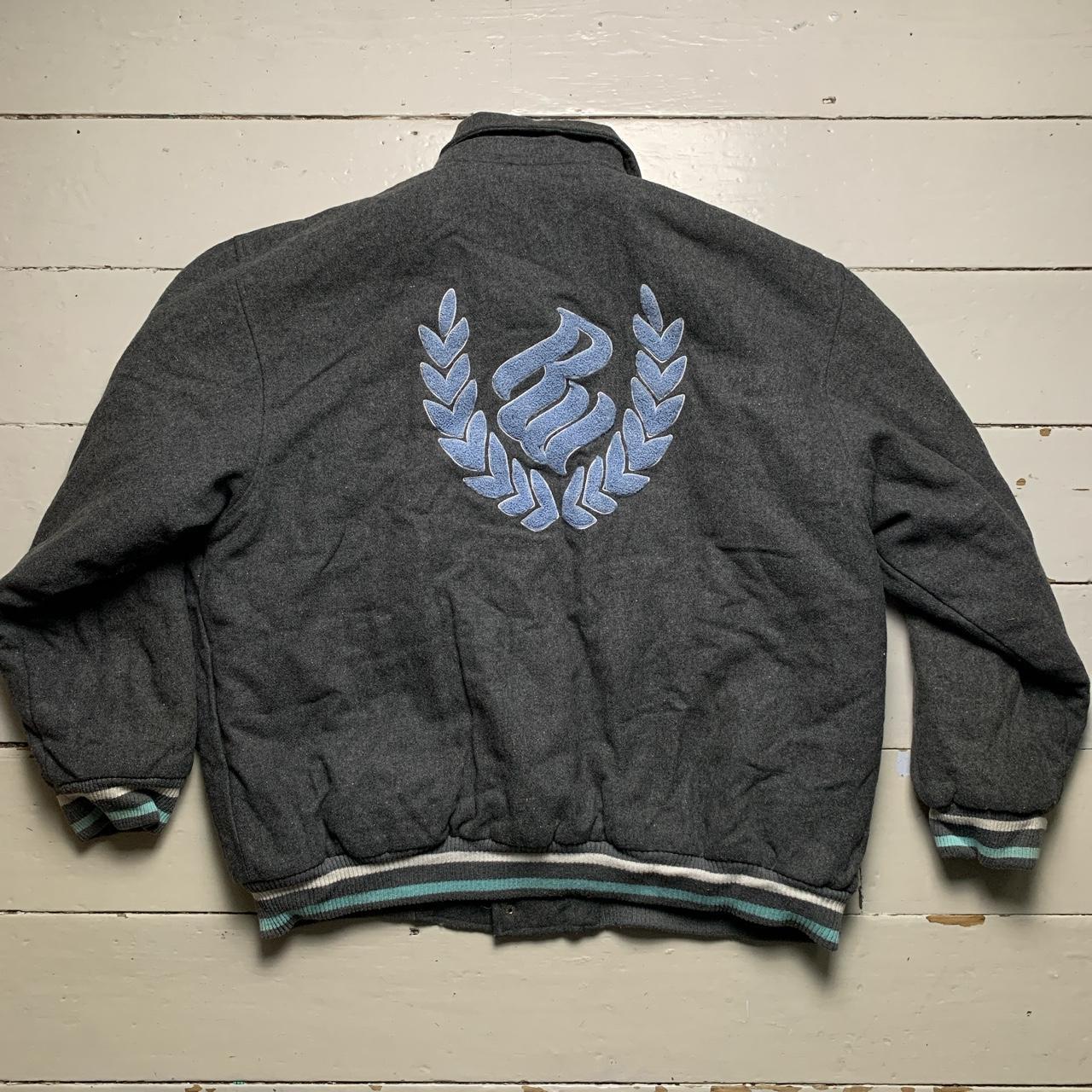 Rocawear Vintage Wool Bomber Varsity Jacket Grey and Blue