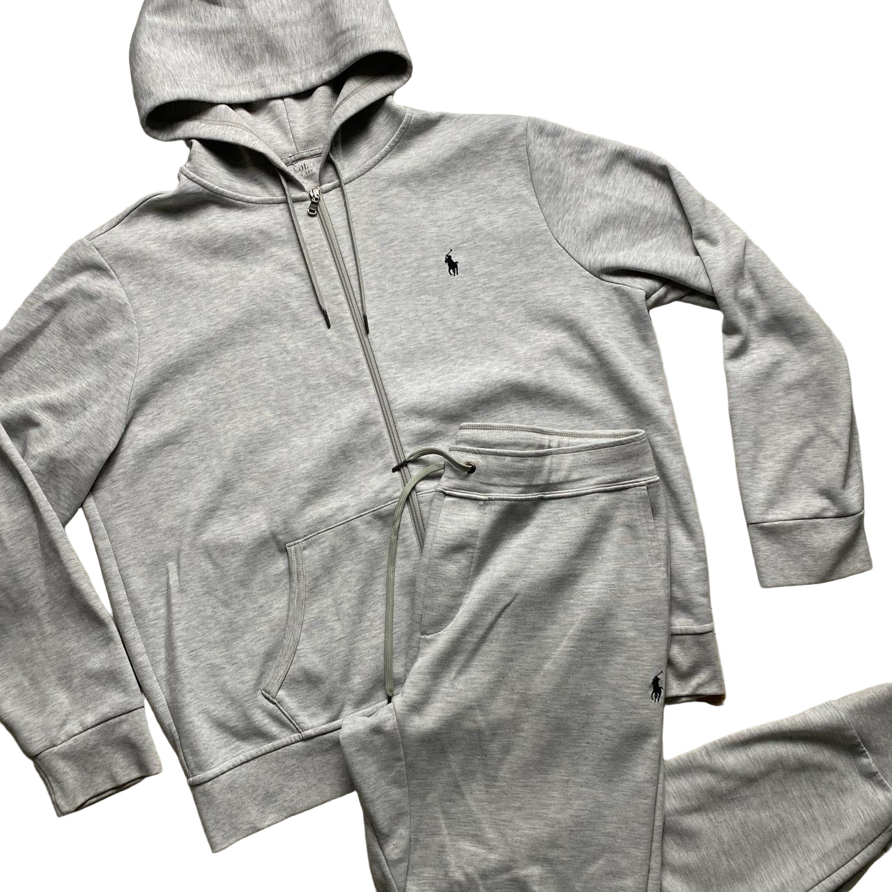 Ralph Lauren Polo Heather Grey and Black Pony Newer Season Full Tracksuit (L/XL)