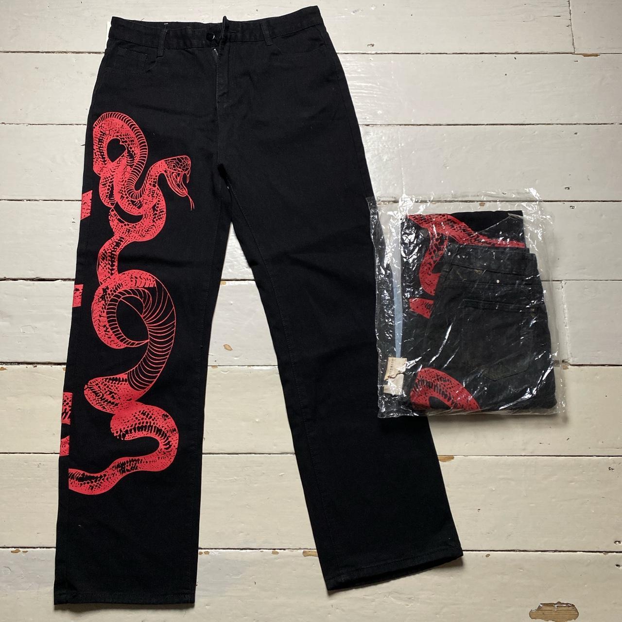 Snake Print Black and Red Jeans