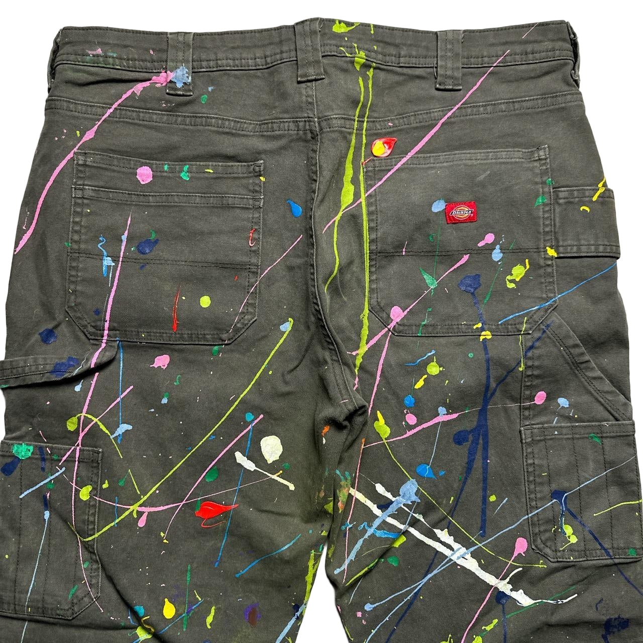 Dickies Khaki Green Paint Splash Cargo Trousers Womens (36W)