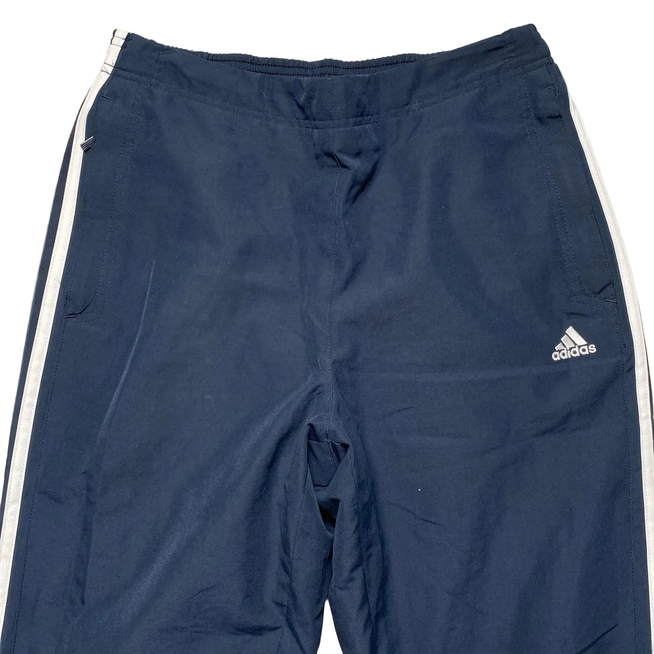 Adidas Navy Vintage Baggy Shell Track Pant Bottoms White Stripe (S)