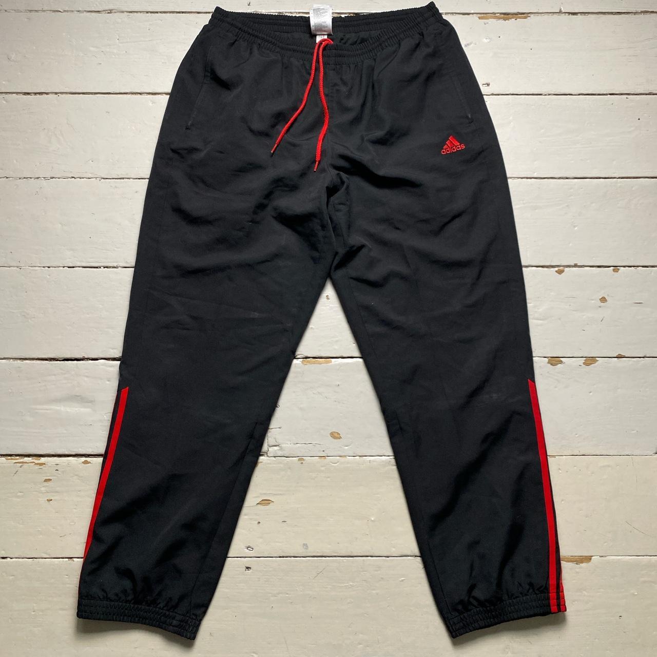Adidas Black and Red Stripe Baggy Shell Trackpant Bottoms