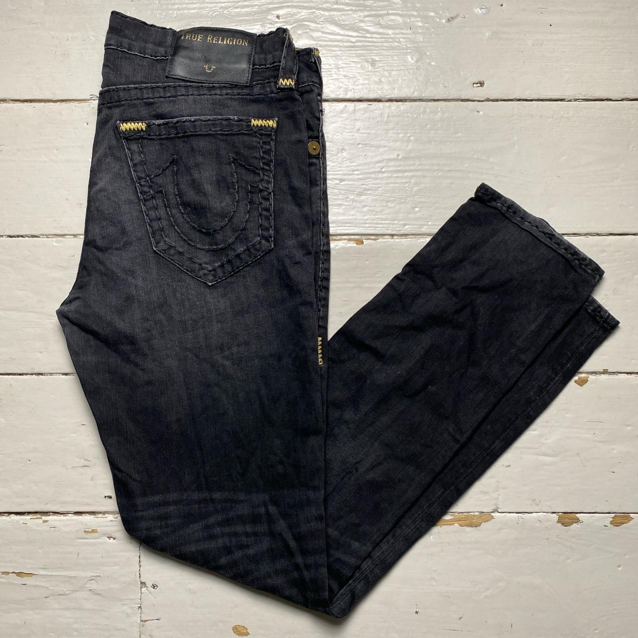 True Religion Geno Black and Gold Big Stitch Jeans