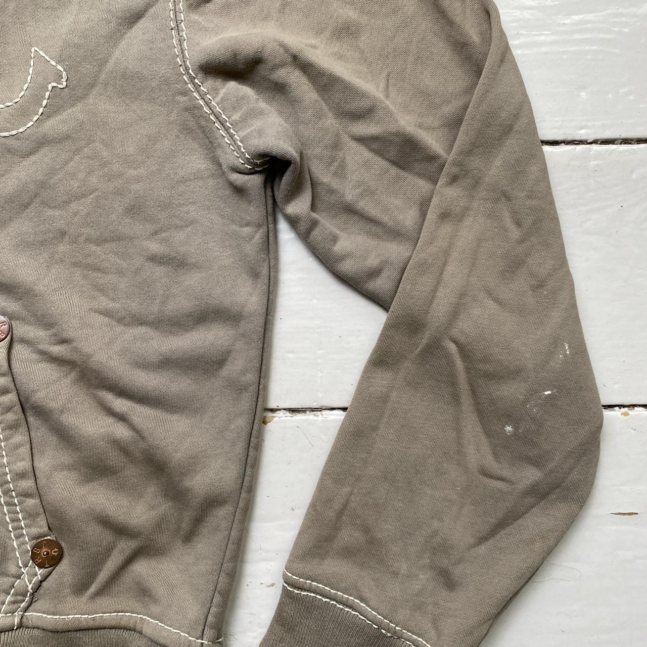 True Religion Big White Tri Stitch Olive Hoodie