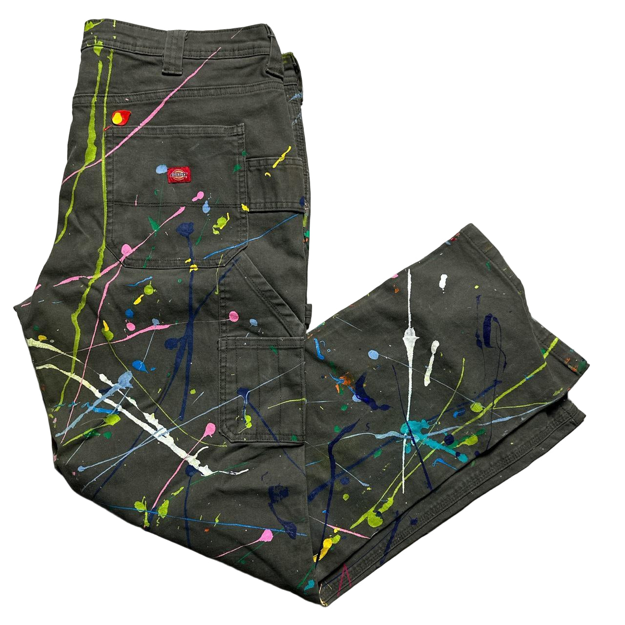 Dickies Khaki Green Paint Splash Cargo Trousers Womens (36W)