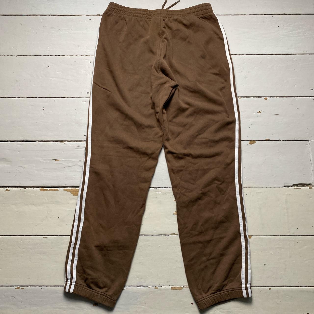 Adidas Performance Essentials Brown and White Three Stripe Vintage Joggers