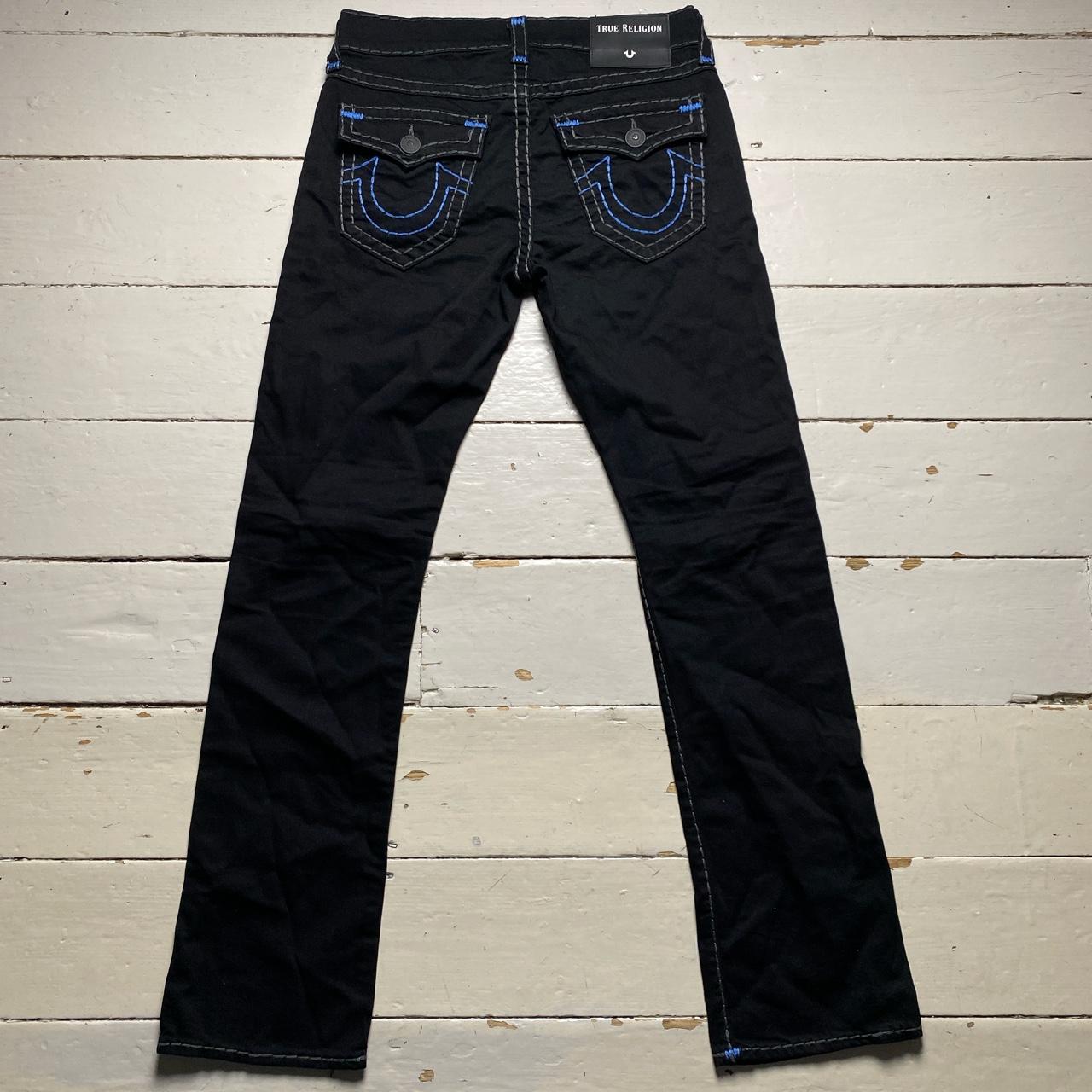 True Religion Black Blue and Grey Big Stitch Ricky Jeans