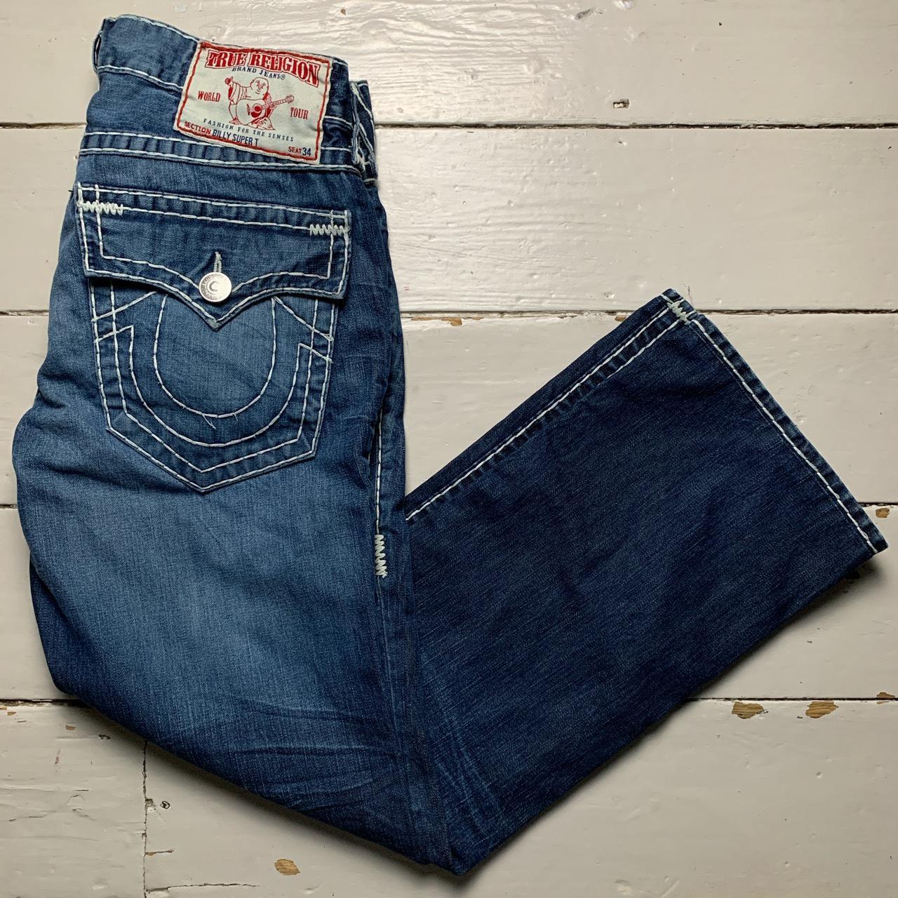 True Religion Billy Super T Navy and White Big Stitch Jeans