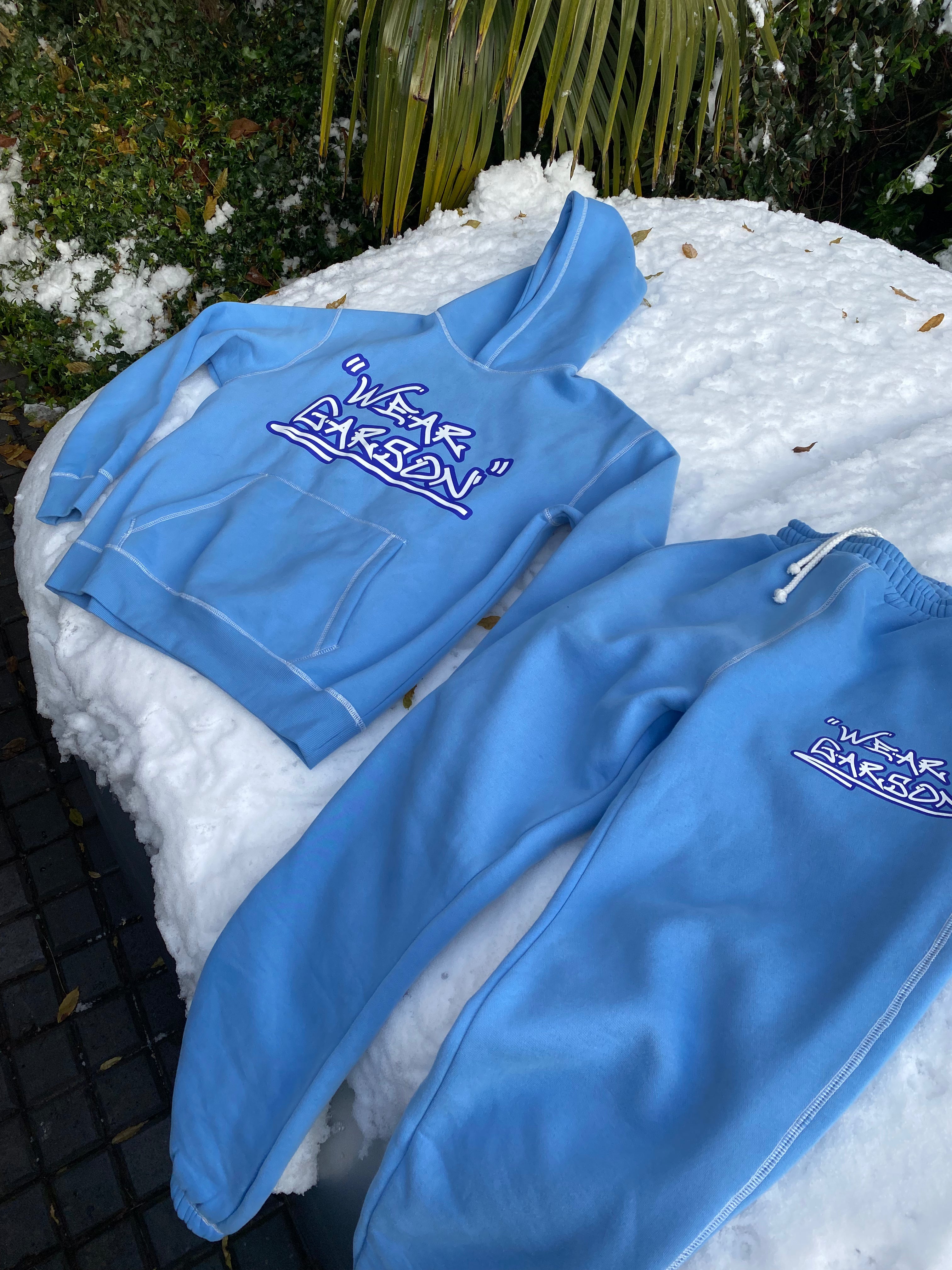 Wear Garson Graffiti Contrast Stitch Baby Blue Joggers