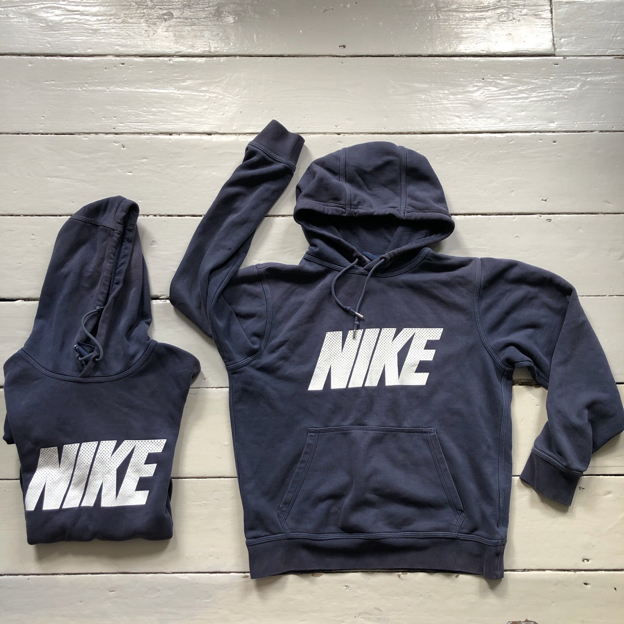 Nike Club Spellout Navy Hoodie (Small)